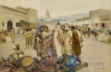 THE 絨毯商人 アルフォンス レオポルト・ミーリッヒ オリエンタリストの場面 Oil Paintings